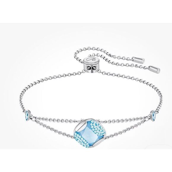 Swarovski Blue Crystal Heap Cushion Rhodium Plated Bracelet - Picture 1 of 10
